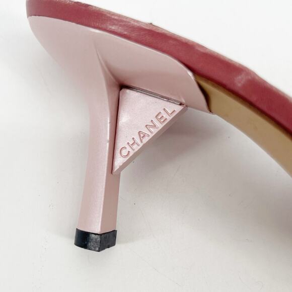 Chanel Vintage Pink Logo Jacquard CC Slide Sandals Mid Heel Mule size EU 38 - Picture 8 of 12